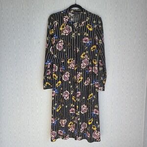 NWOT New Look Large Button Down Midi‎ Dress Striped Floral Long Sleeve Career